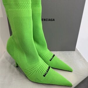 Balenciaga Neon Green Knife Sock Ankle Boots